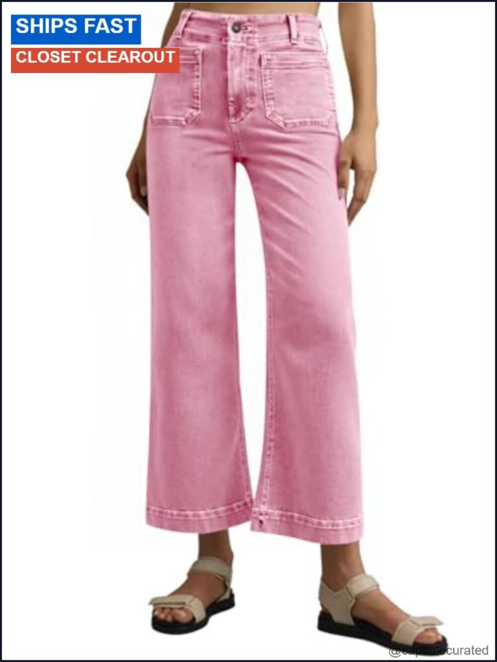 Womens Wide Leg High Waist Cropped Baggy Denim Jeans 26 Inseam